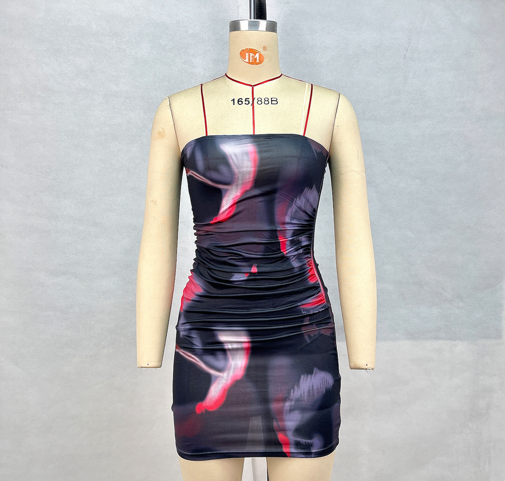 OM- 2024 Summer New Sexy Strapless Printed Bodycon Dress Fashionable Slimming Dress Women's Dress