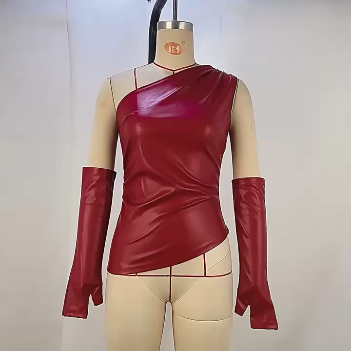 OM-2025 New Street Fashion Sleeveless Slanted Collar Shirt with Sleeves for Women